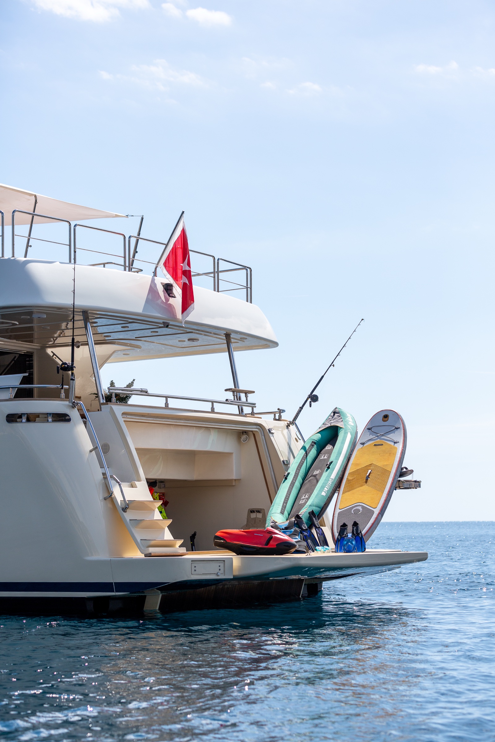 Water toys deployed off the stern